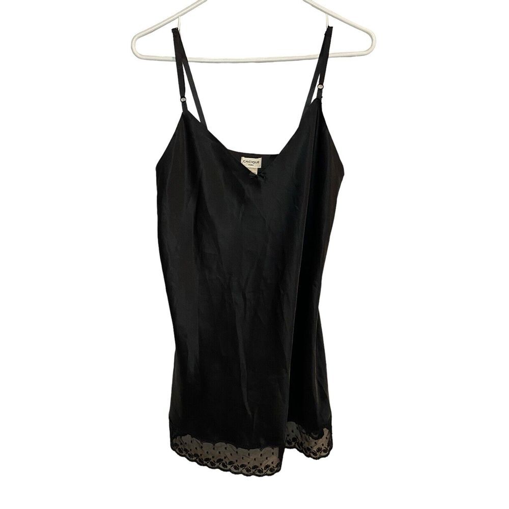 Cacique Paris Vintage Slip Dress With Lace Trim Black Size Small Flaw Shown